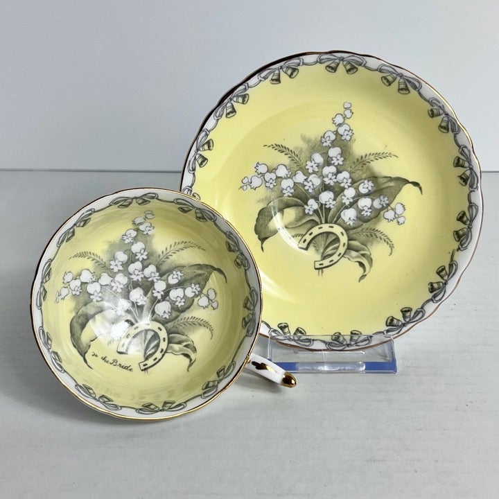Paragon Teacup and Saucer TO THE BRIDE Lilly Of The Valley Yellow Double Stamp
