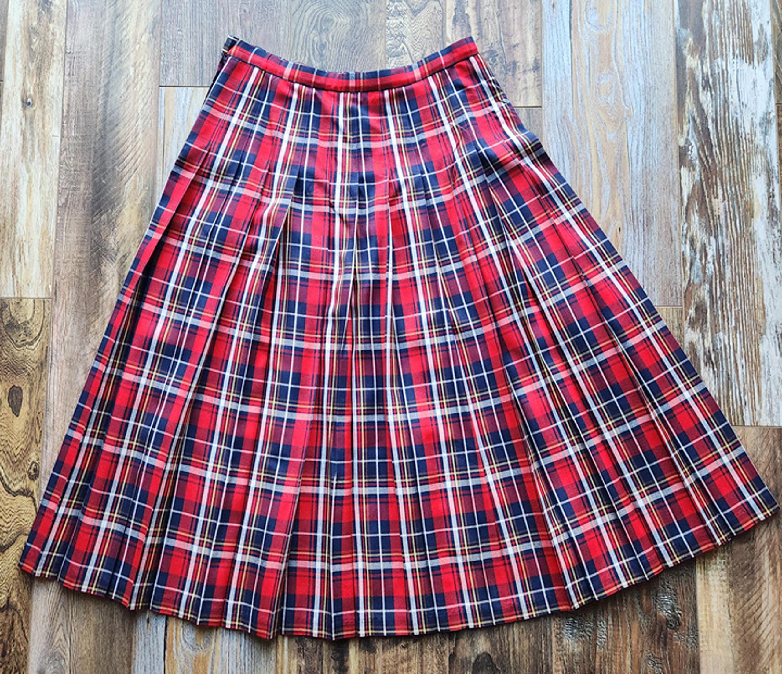 Vintage Pendleton Sophisticates USA Made Plaid Pleat Midi A-Line Skirt Rayon 12