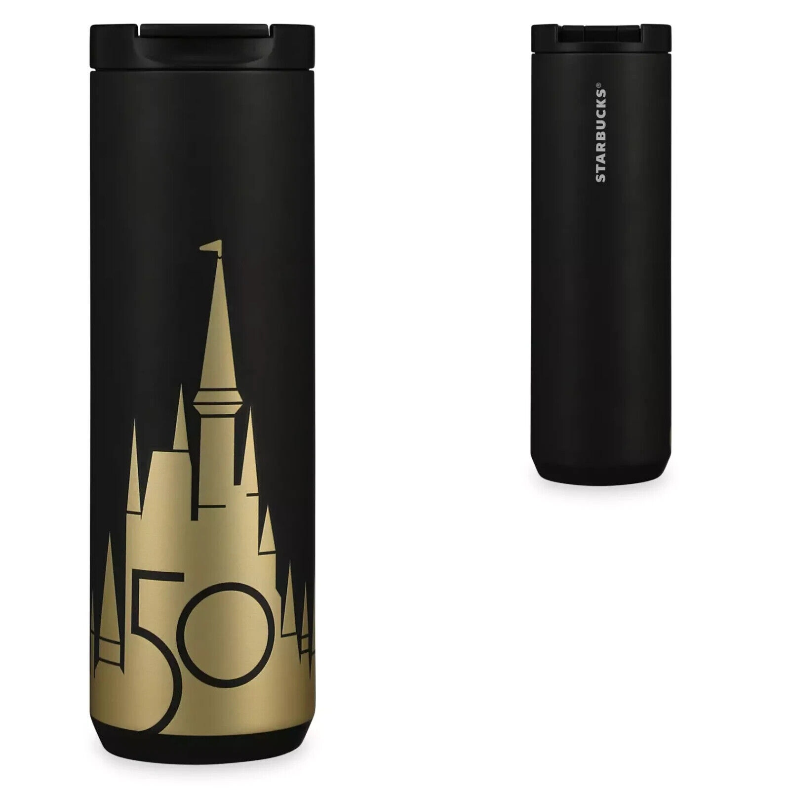 Walt Disney World 50th Anniversary Starbucks 16 oz Stainless Tumbler Black Gold
