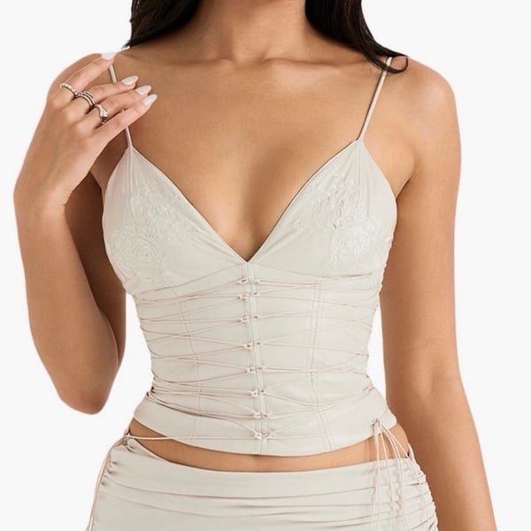 House of CB Antonella Lace-Up Faux Leather Corset NWOT