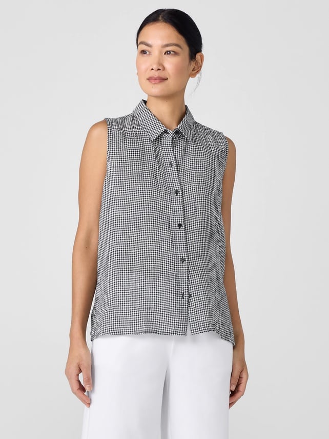 NWT Eileen Fisher Puckered Organic Linen Sleeveless Shirt