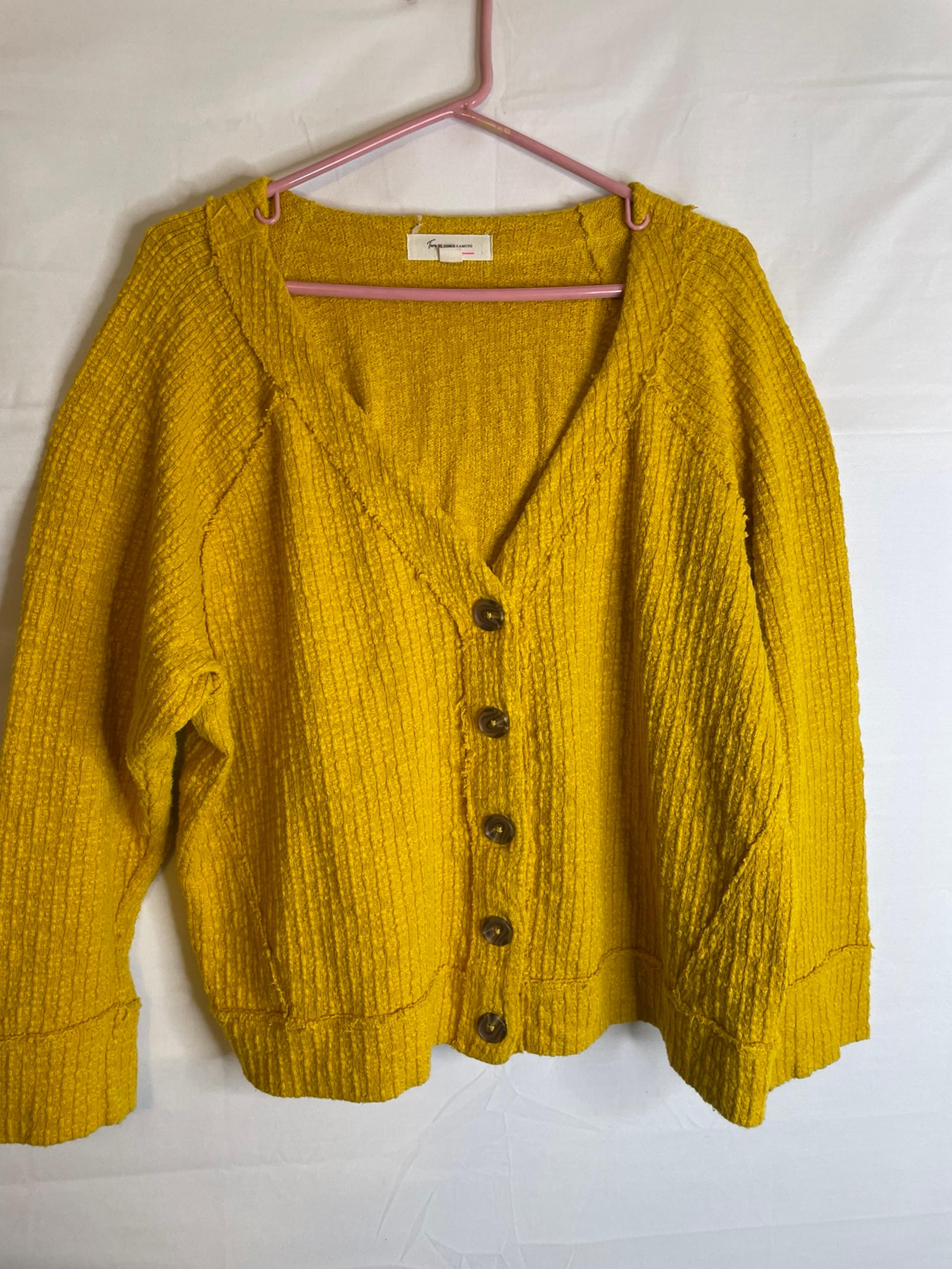 TWO by Vince Camuto long sleeved boucle cardigan sweater golden yellow XXL 1748