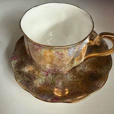 Striking Royal Albert Gold pastel sponge paint style bone china cup and saucer