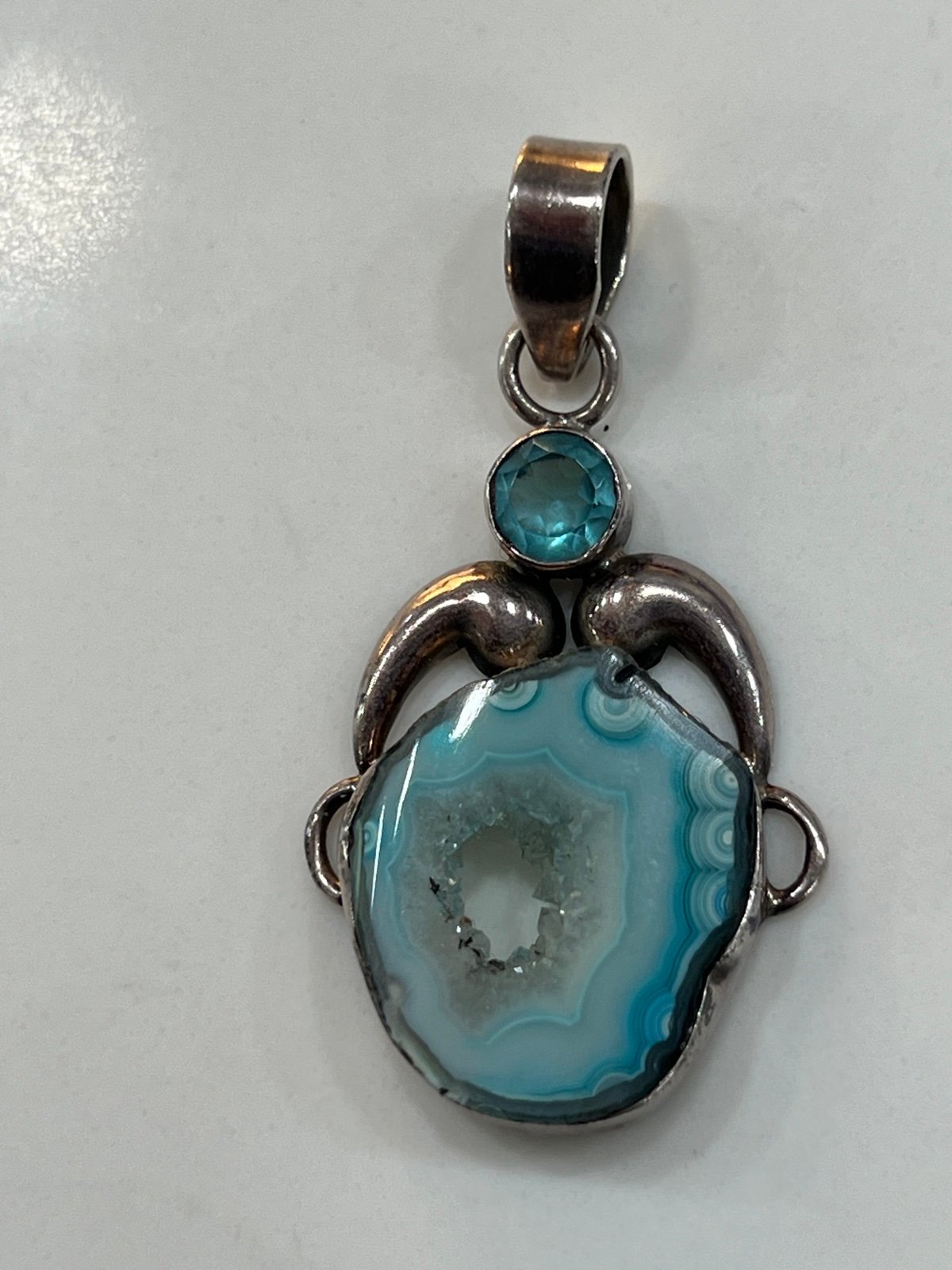 Natural solar quartz druzzy stone topaz sterling pendant