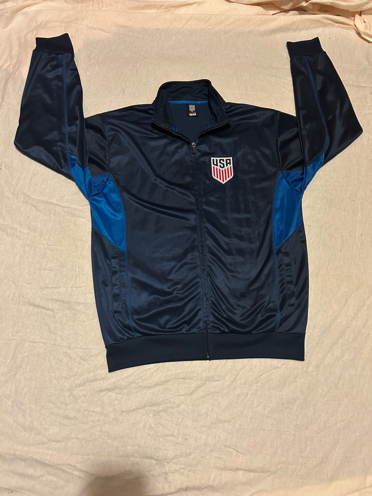 Men’s Team USA Embroidered Zip Up Blue Track Jacket (Size L)