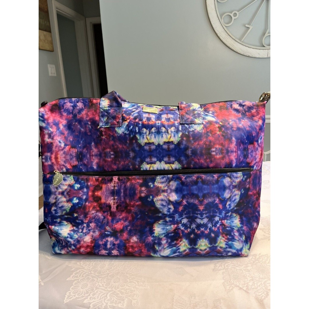 NWOT Betsey Johnson Large Weekender Logo Purple Tie dye Multi Duffle MSRP 118