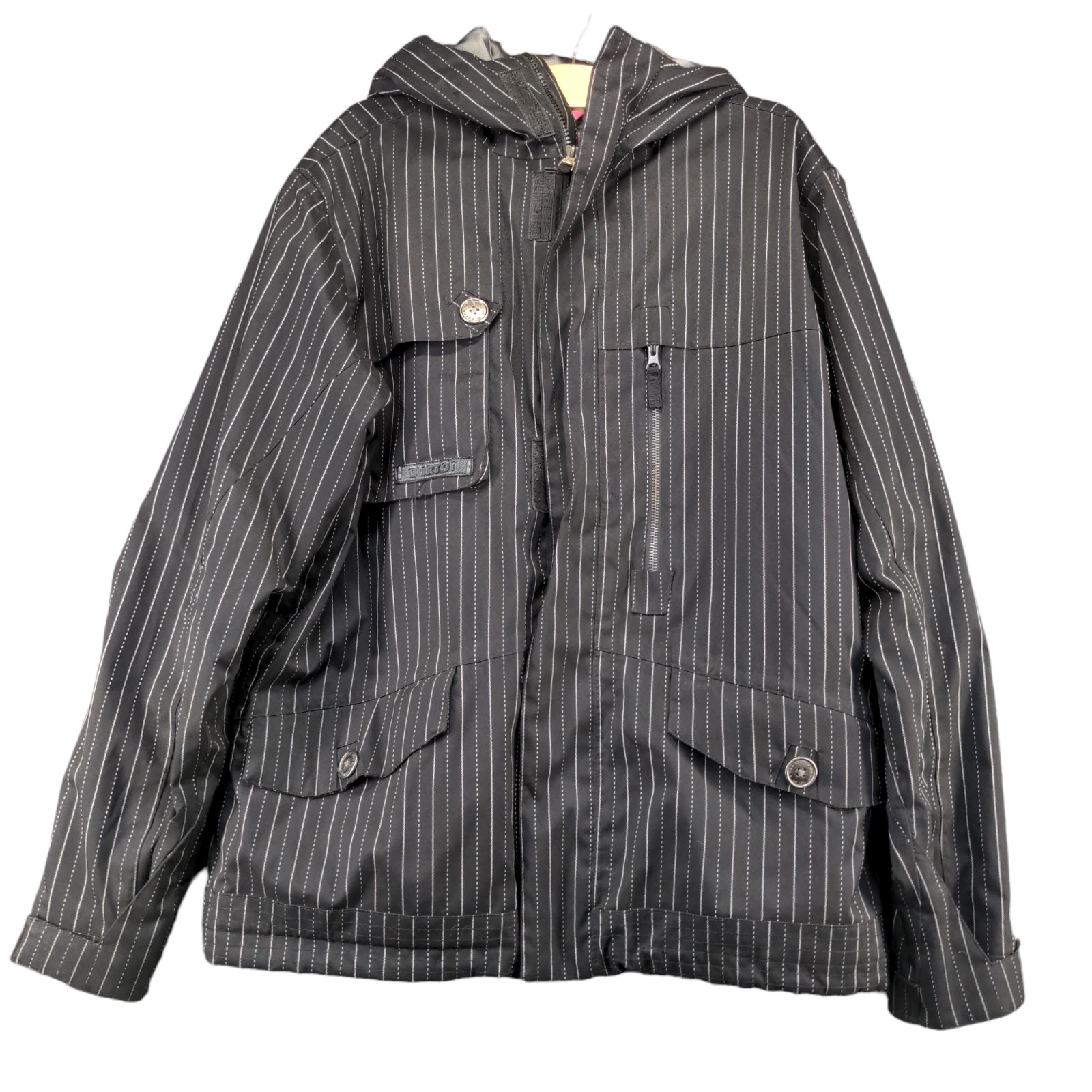 Burton Men's DryRide Hooded Jacket Black Striped Actual 44x29 Mesh Lining