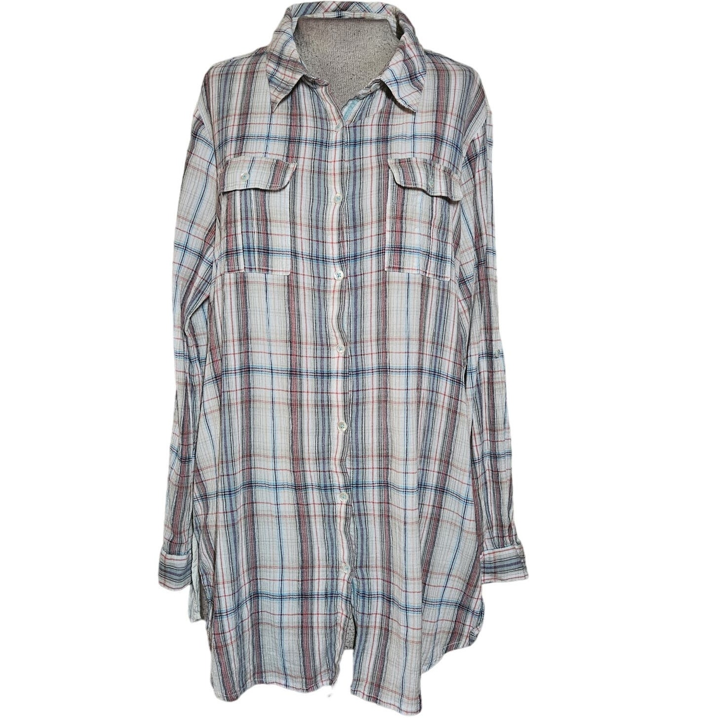 Multicolor Plaid Embroidered Back Button Down Size XL