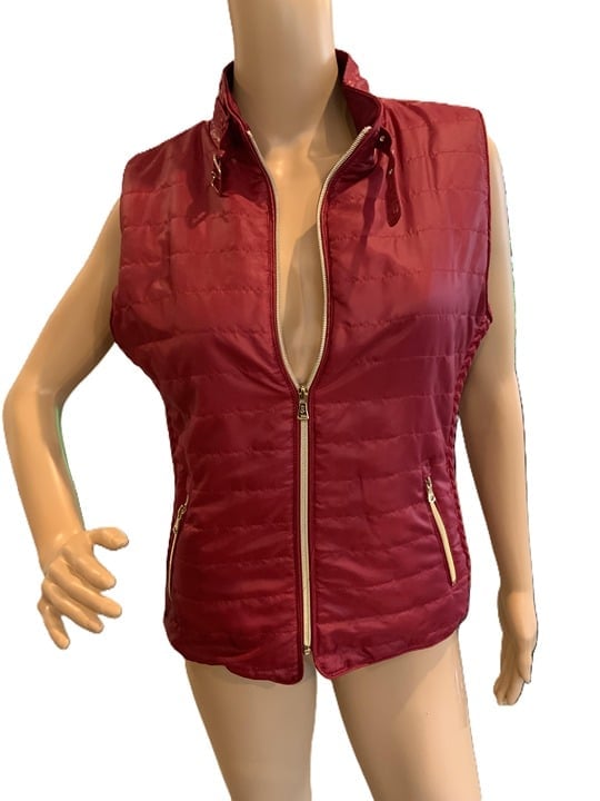 U-Bien Red Sleeveless Zip Puffer High Collar Zipper Pockets Womens Vest Size Med