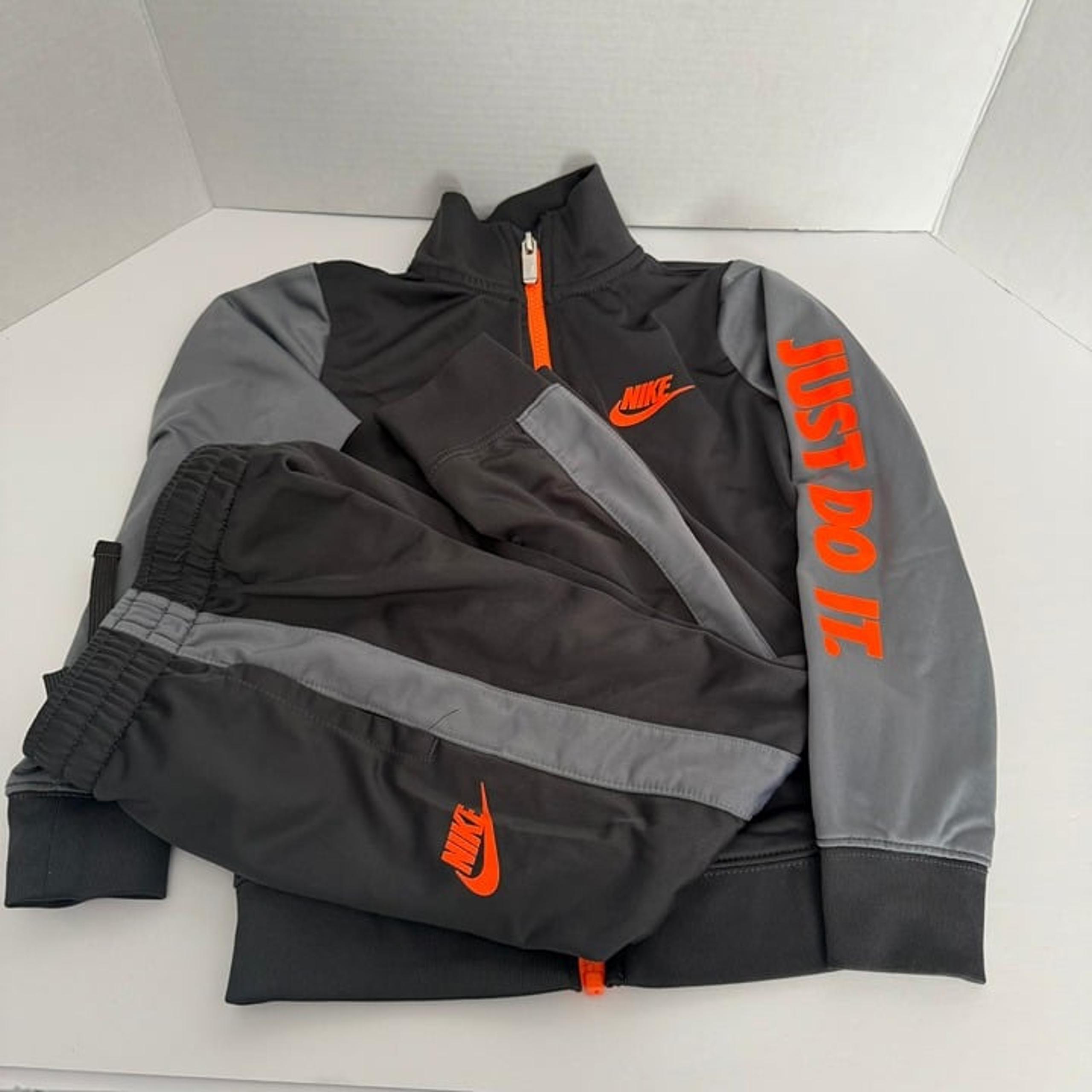 boy's jogger set-NIKE-Dark Gray &Light Gray w/orange swoosh-size S