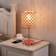Rose Gold Crystal Lamp with Dual USB Charging Ports