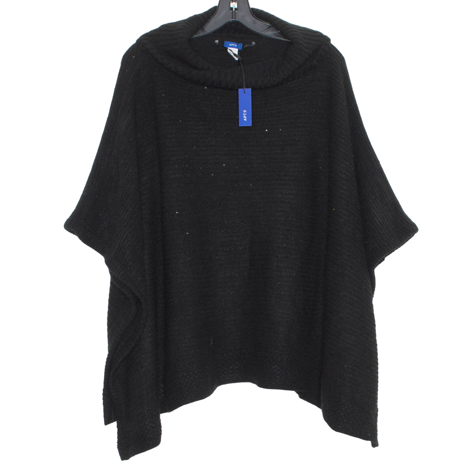 NWT Apt 9 Womens Poncho Sweater Boho Minimalist Sequin Cowl Black One Size CZ