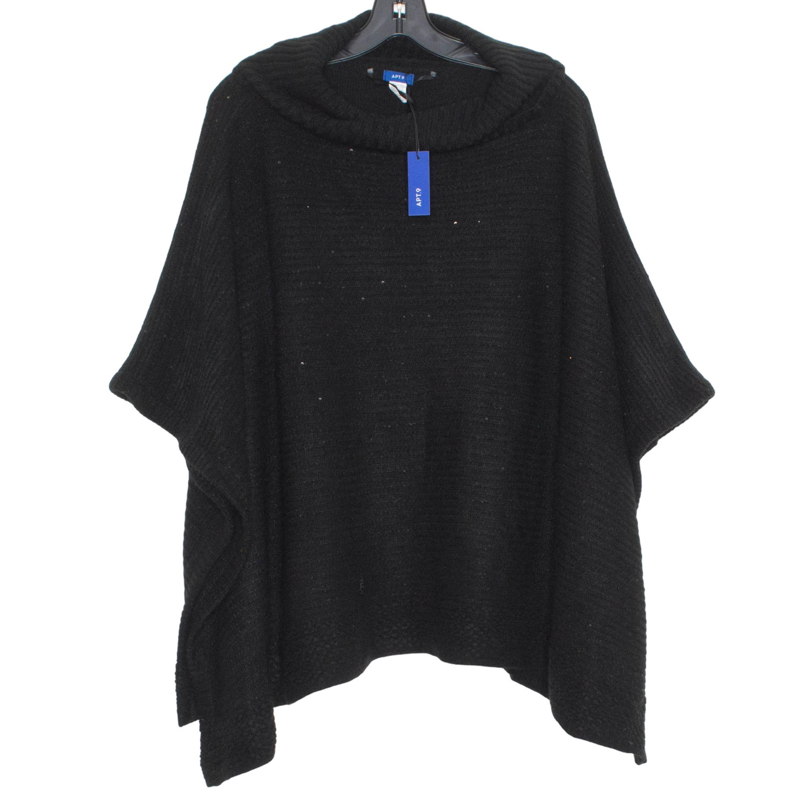 NWT Apt 9 Womens Poncho Sweater Boho Minimalist Sequin Cowl Black One Size CZ