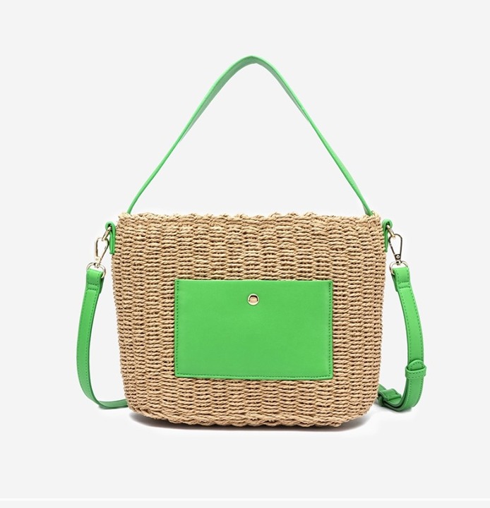 L-201GN Women's Straw Weave Fashionable Bucket Tote Bag Best Casual Straw Bag