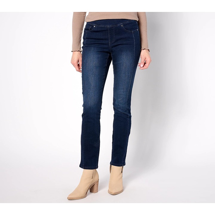 Belle by Kim Gravel Reg TripleLuxe Denim Forward Seam Jeans Dark Indigo Plus 26