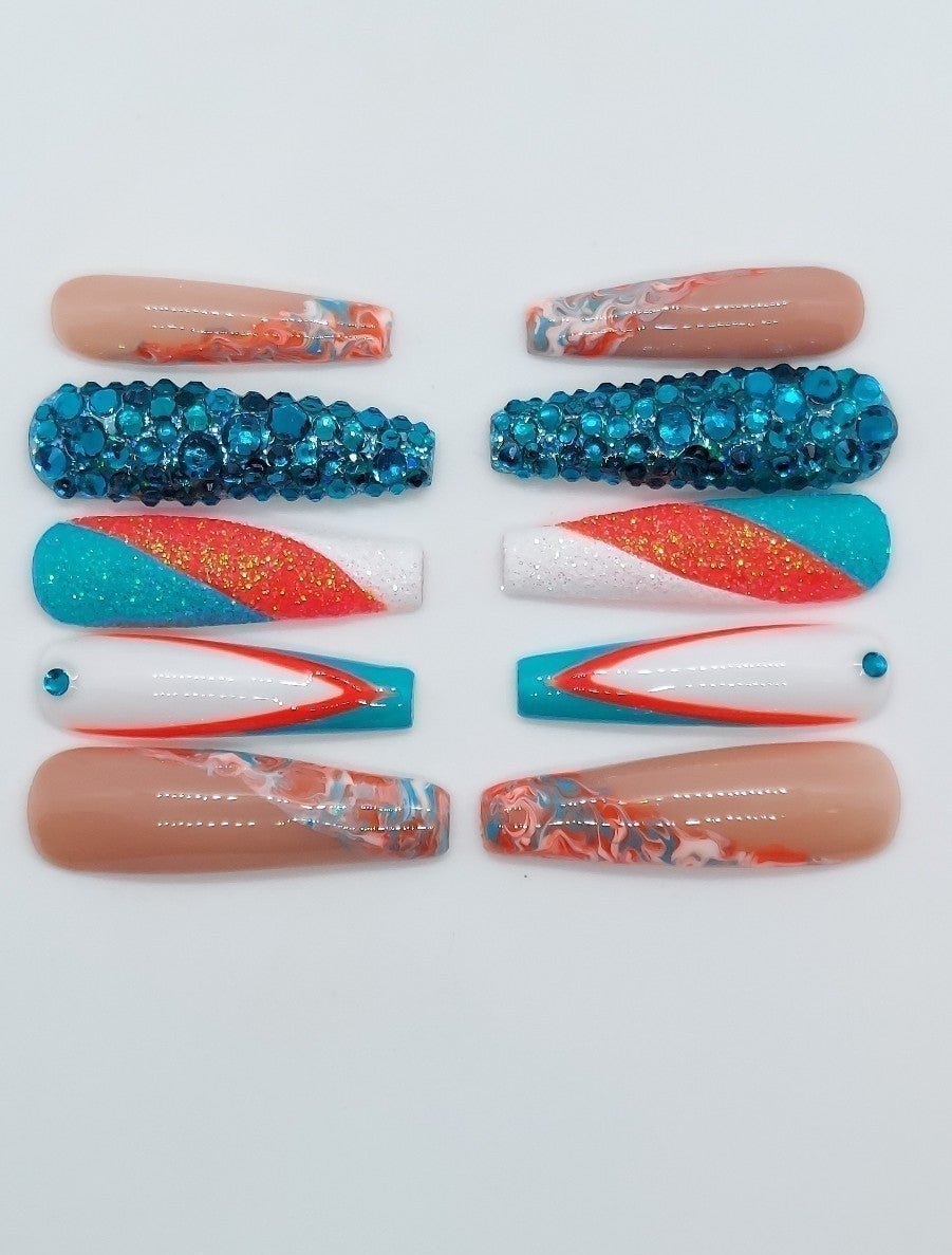 XXL Press on nails- Go Dolphins