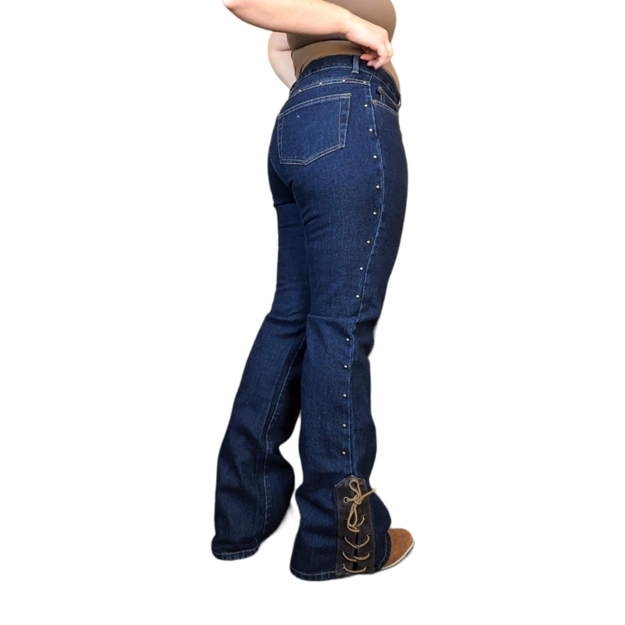 Vintage Western Lace Up Flare Jeans Cowgirl Womens 11 Blue Denim Studded Pants