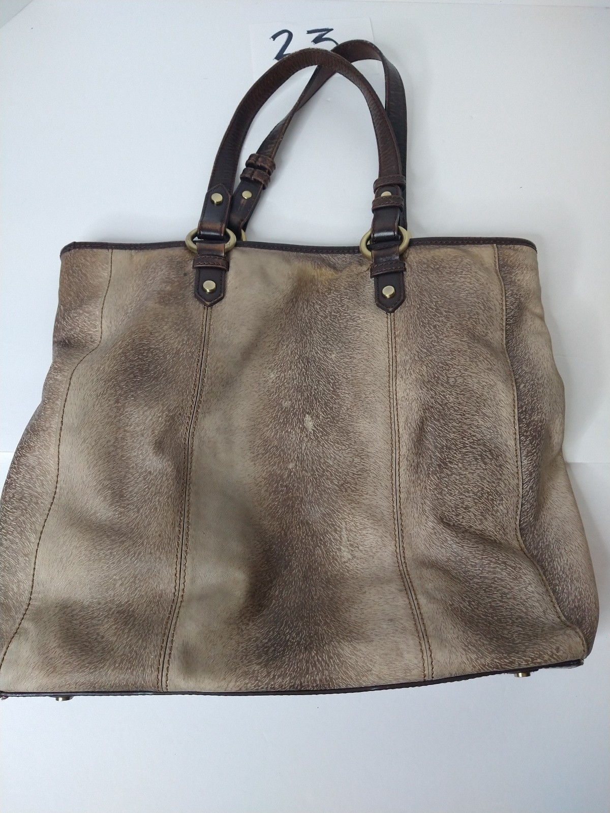Sondra Roberts Square Magnetic Closure Tan Large Purse Bag