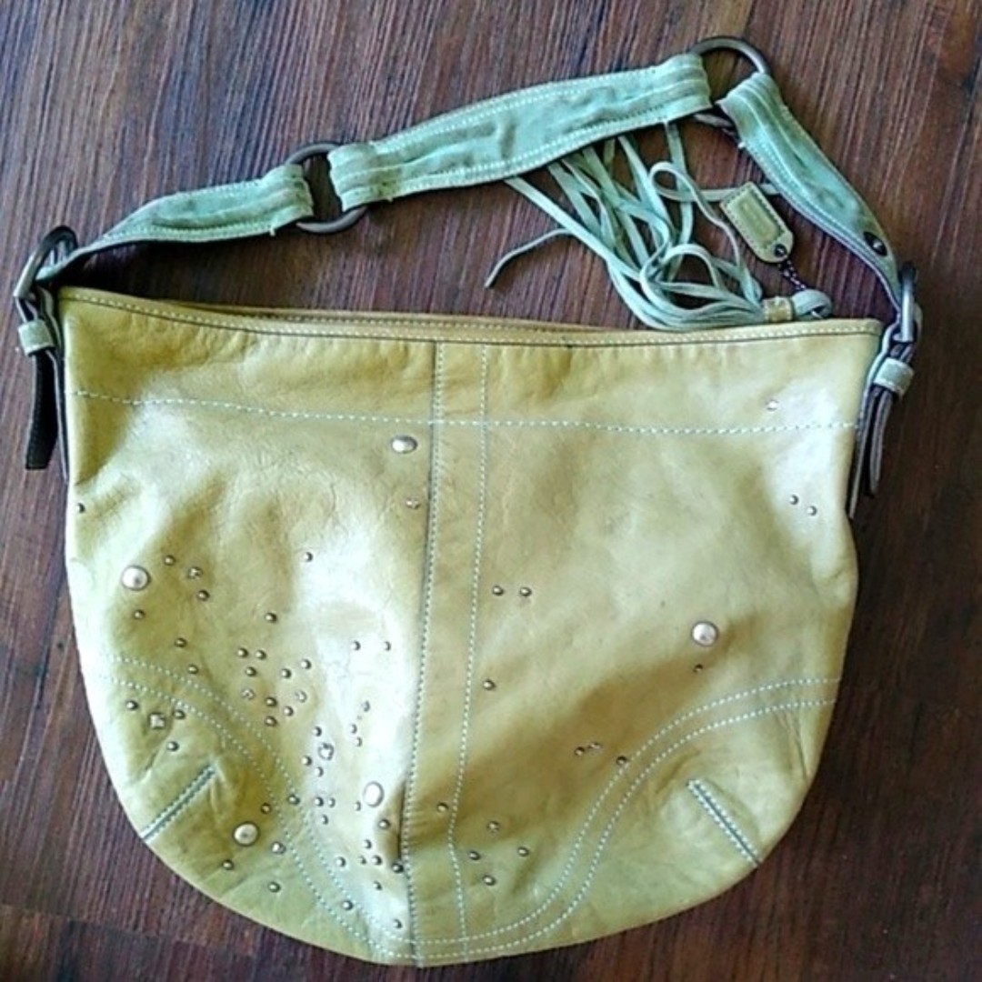 Vintage Coach #8A28 Vachetta Leather Swarovski Crystal Studded Hobo