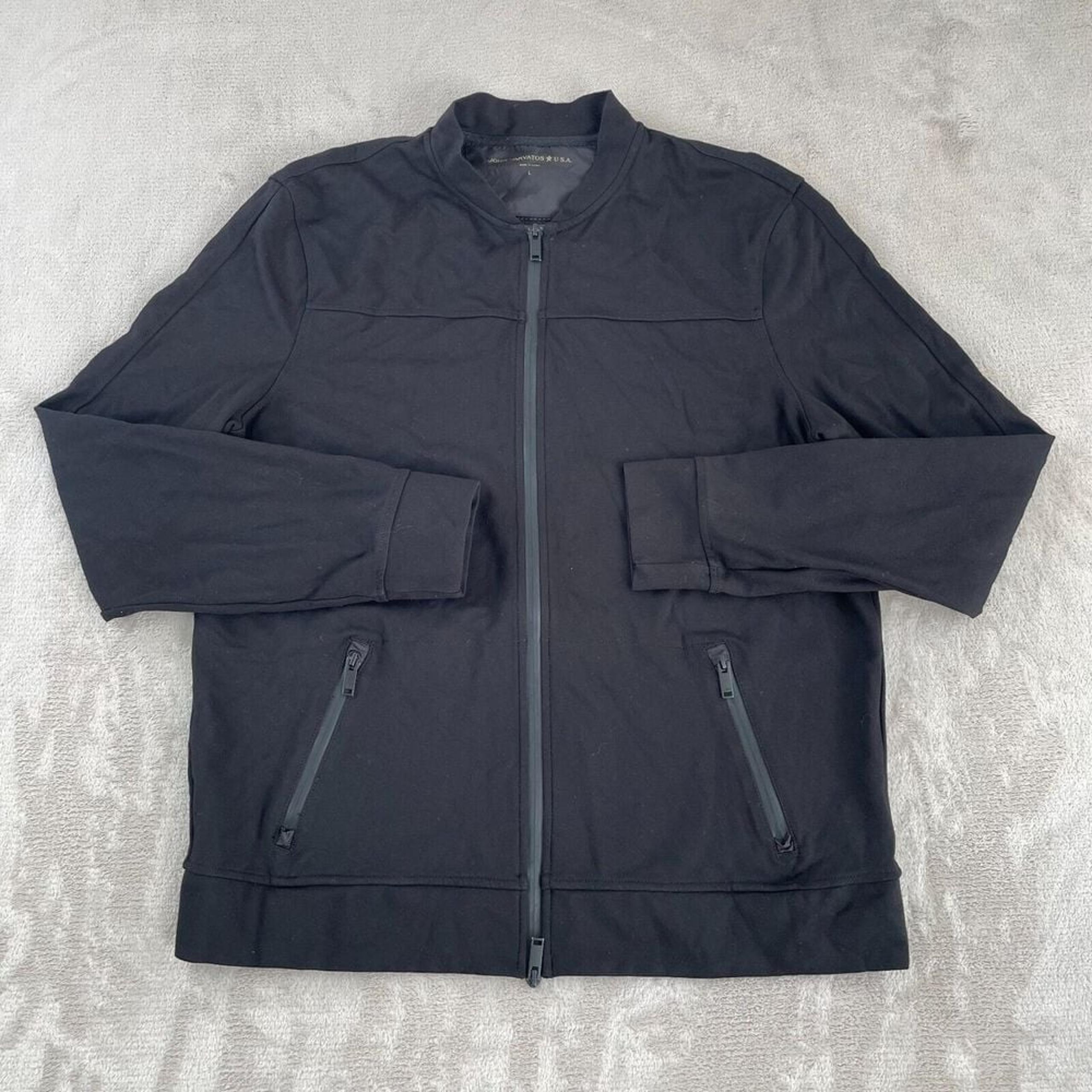 JOHN VARVATOS Cody Jacket Men Large Black Bomber Zip Up Pockets Designer NWOT