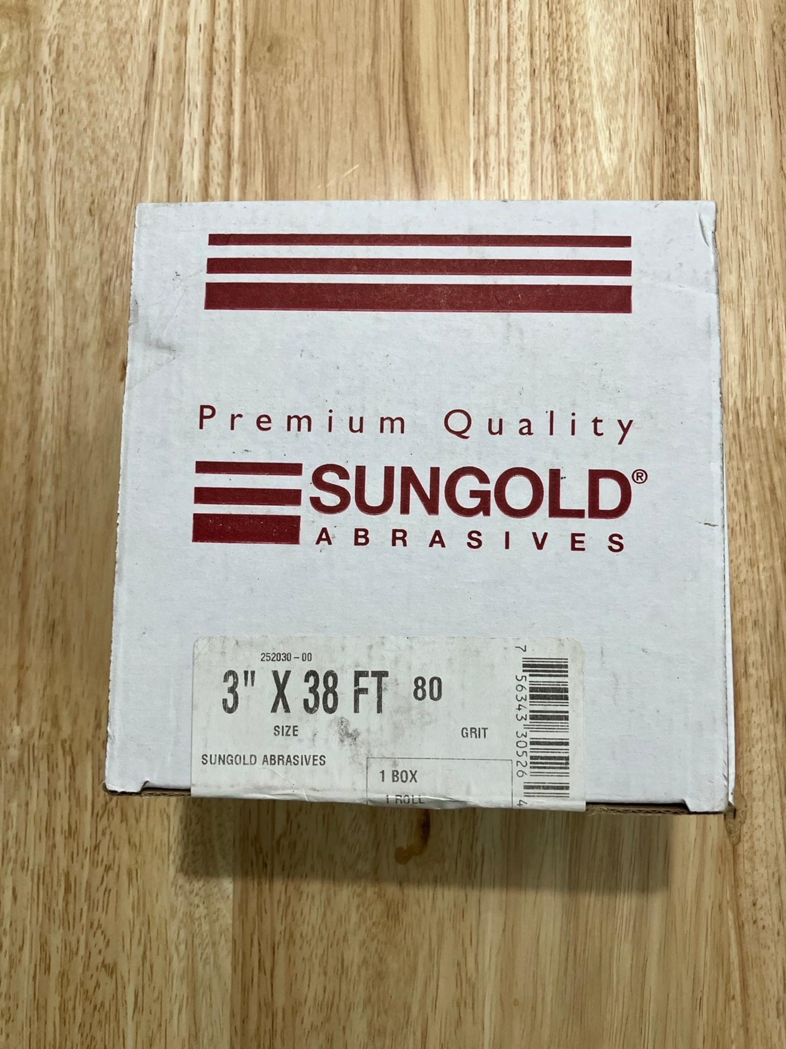 Sungold Abrasives. 30526 Aluminum Oxide 80 Grit Roll for Drum Sanders. 3”x38’.