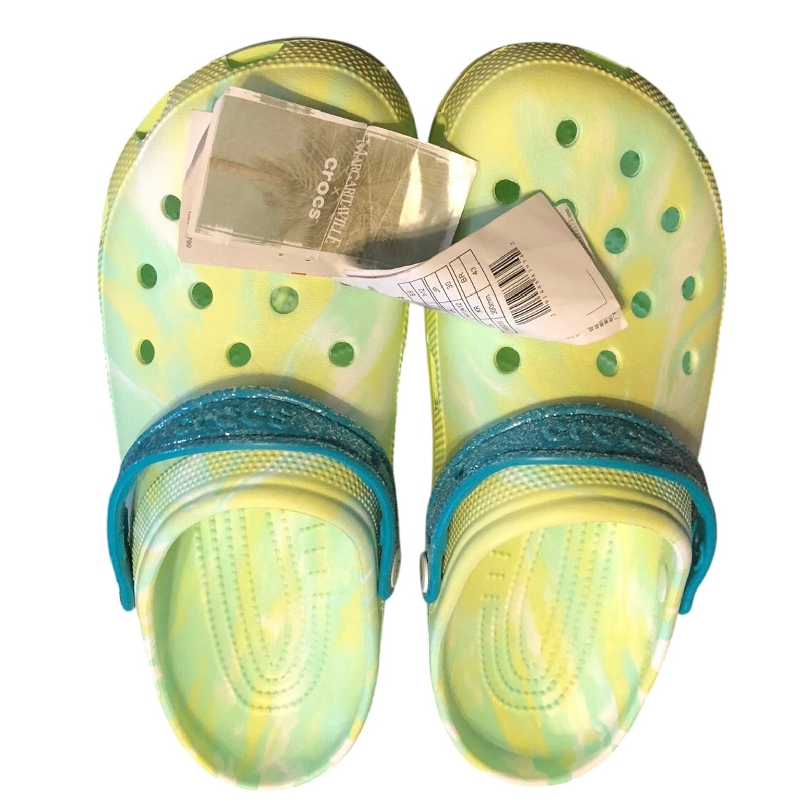 Crocs size 12 Margeritaville 207369-344 lime Green/ blue blue sparkly band New