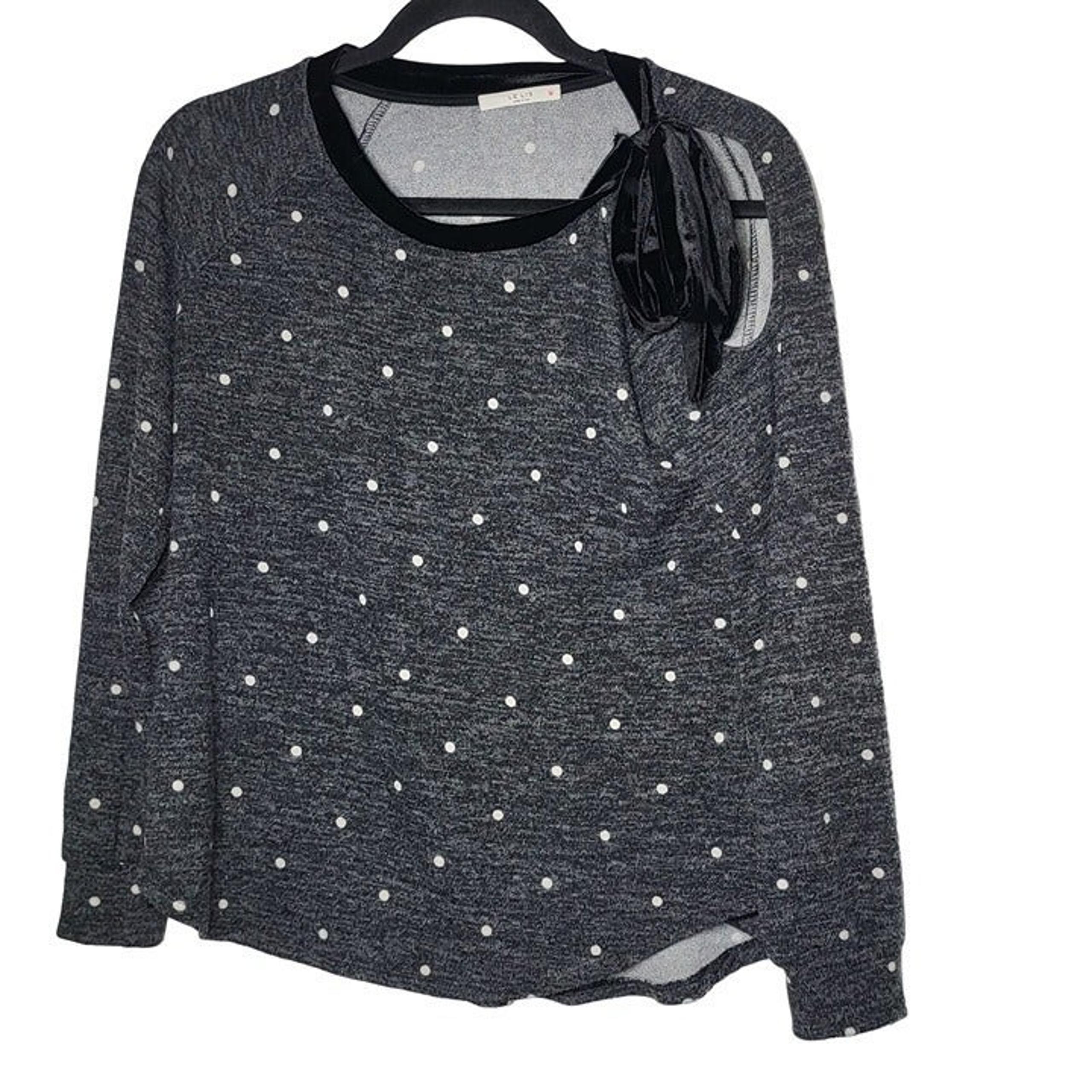 Le Lis Women's Gray Polka Dot Velvet Bow Blouse Medium Holiday Winter Neutral