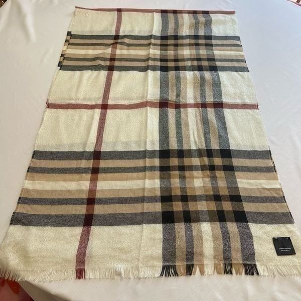 Lord & Taylor Plaid Shimmer Light Weight Wool Blend Scarf