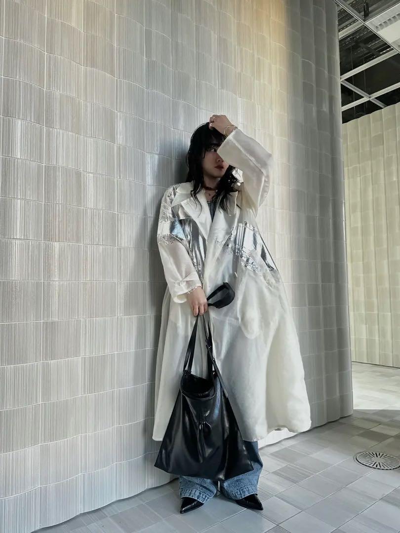 FOIL PAINTING SHEER TRENCH COAT