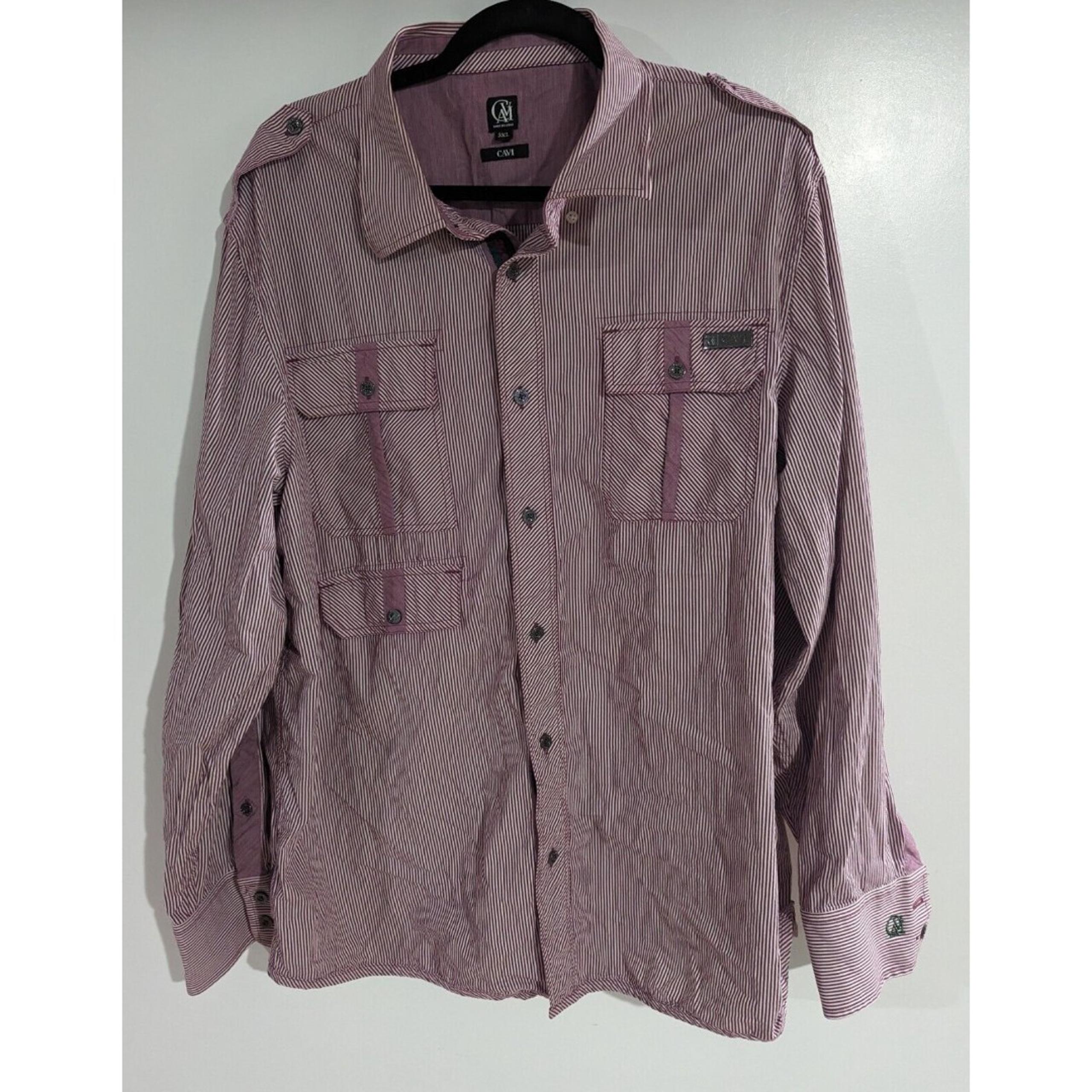 Cavi Men's 3XL Light Purple And White Stripe Dress Shirt Button Down 100% Cotton