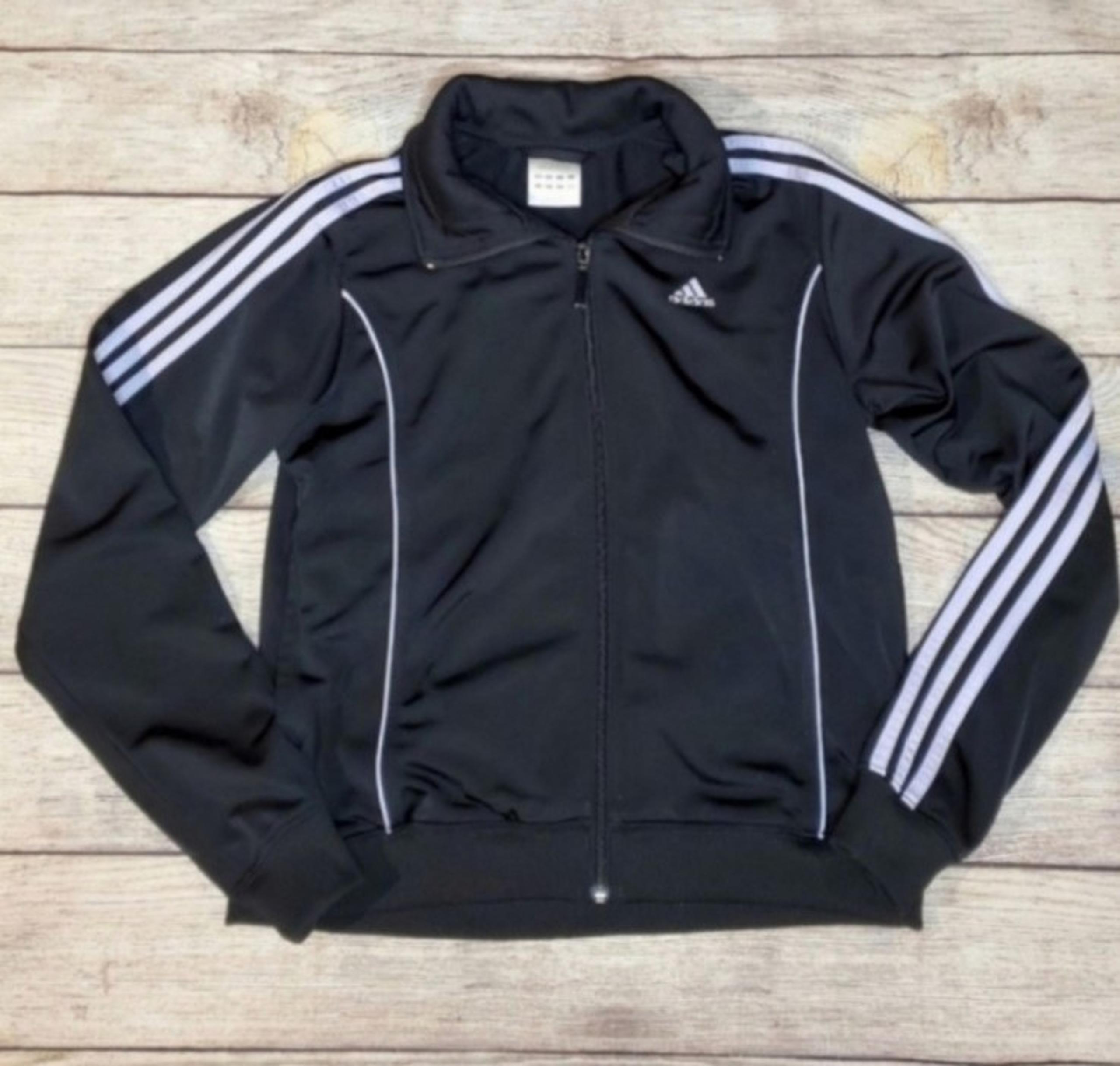 Adidas black purple striped zip up track jacket