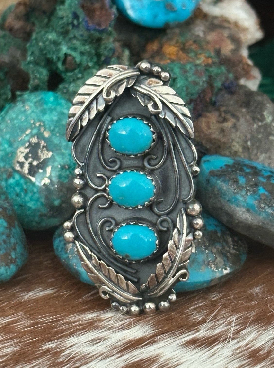 Kingman turquoise statement sterling silver ring