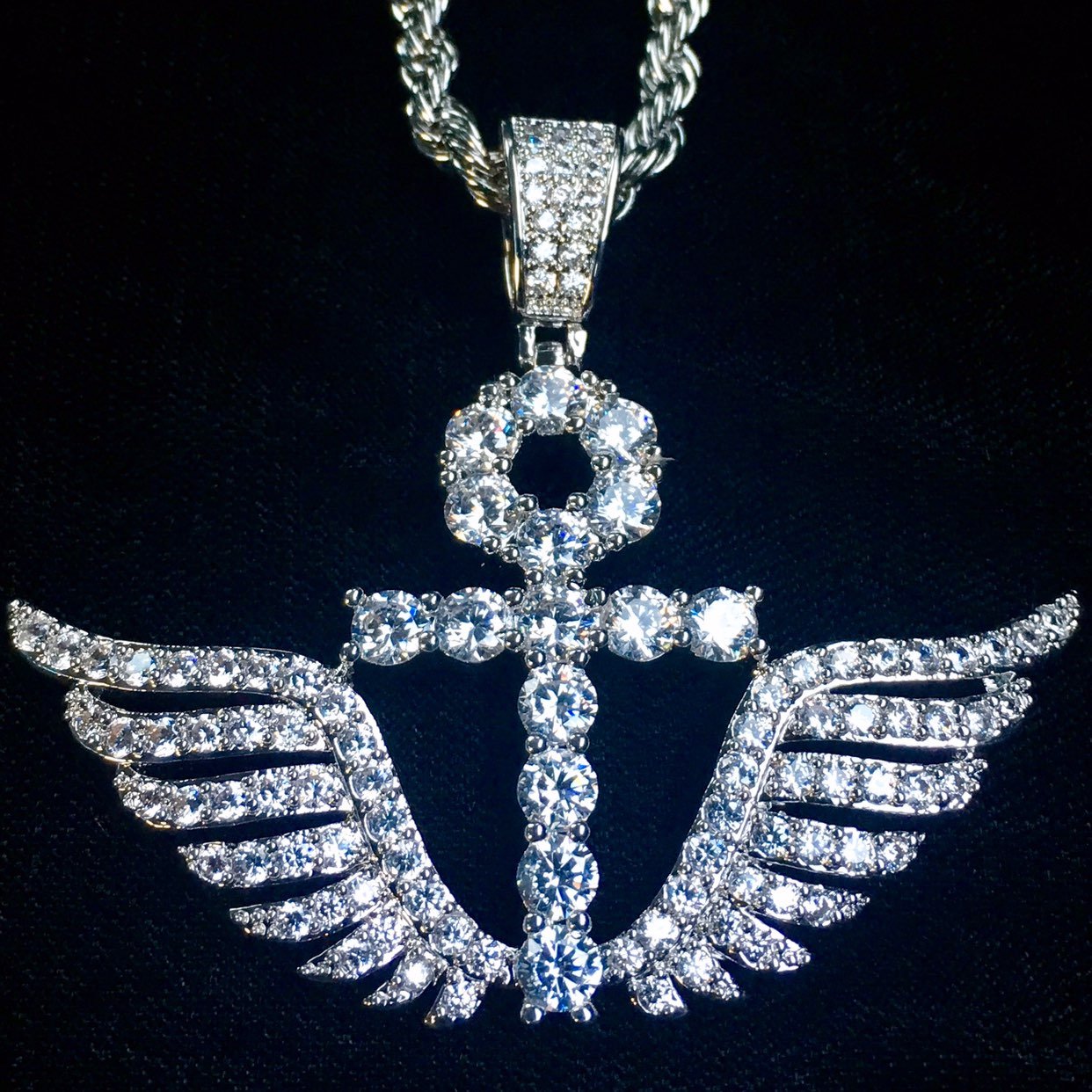 ANKH WINGS DIAMONDS CZ 18K GOLD CHAIN