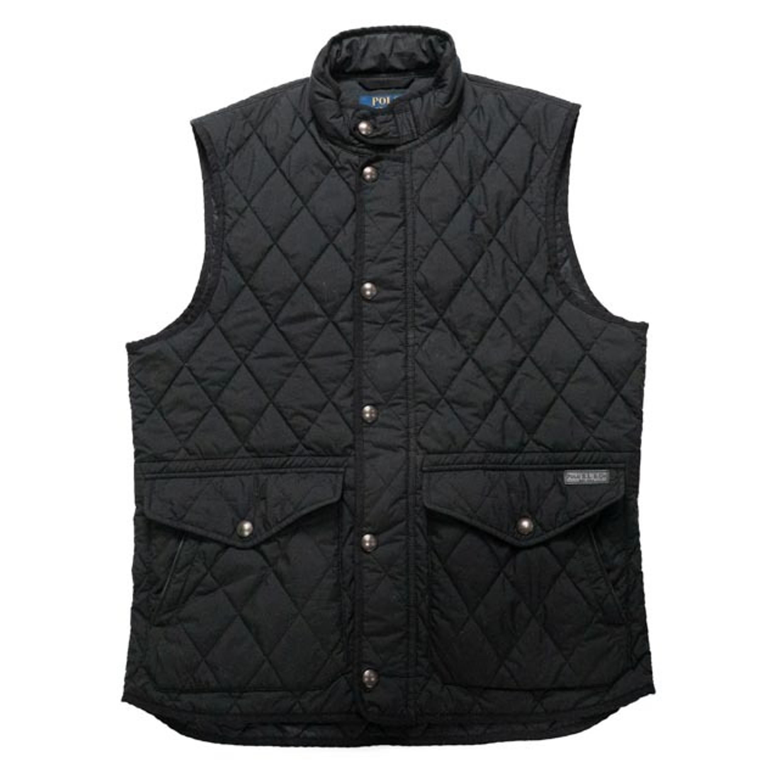 Polo Ralph Lauren Men's m Quilted Diamond Vest Jacket Black Full Zip and Snap