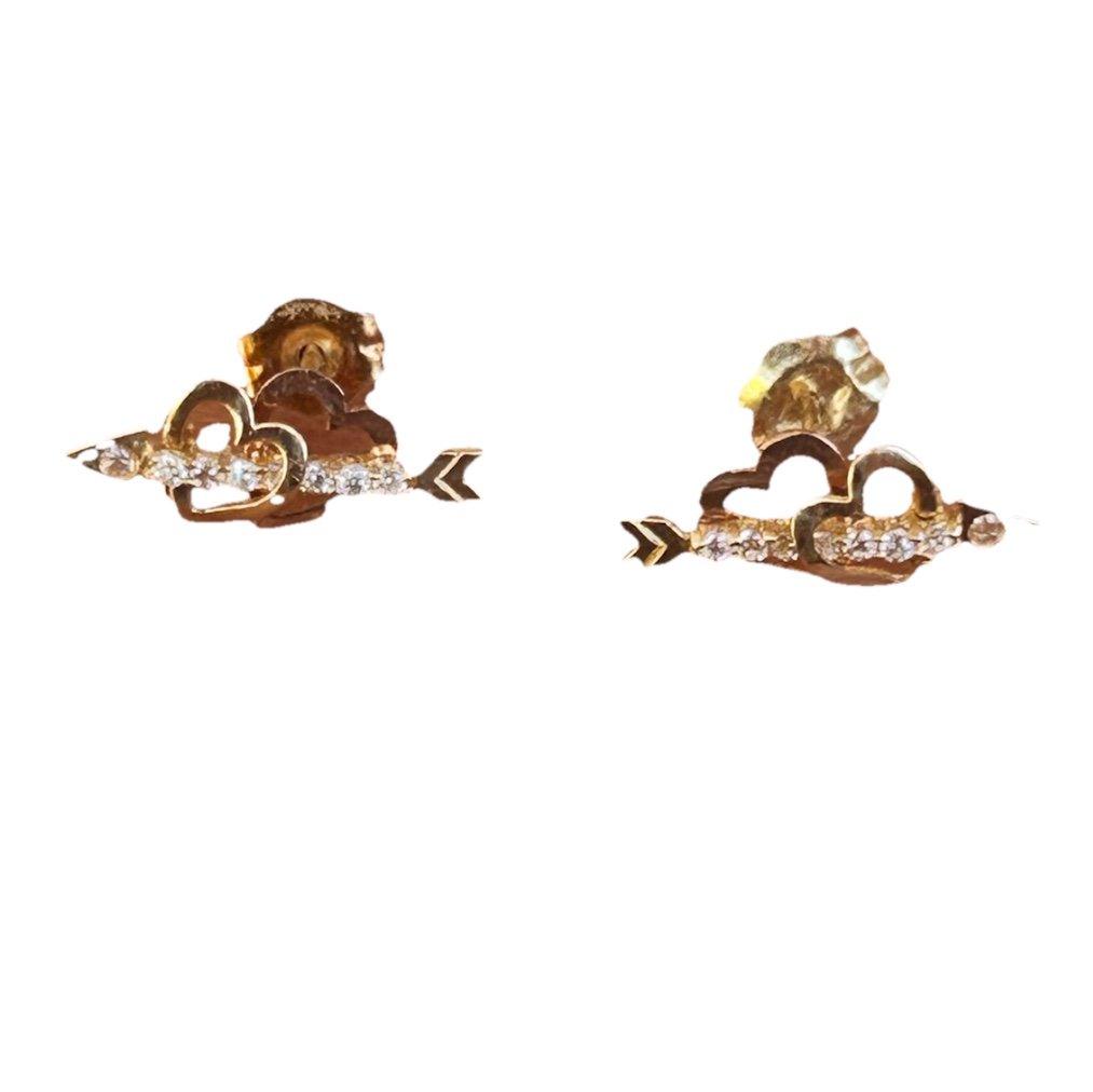 Estate 10K Multi-Tone Gold Small Heart Stud Earrings #762