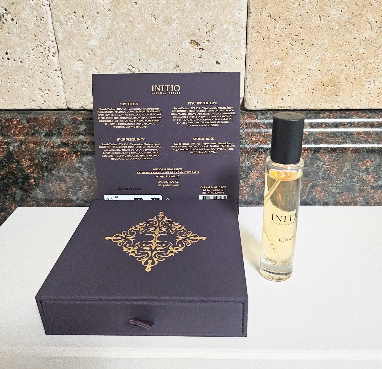 Initio rehab perfume 10ml travel + 4 Initio samples in box