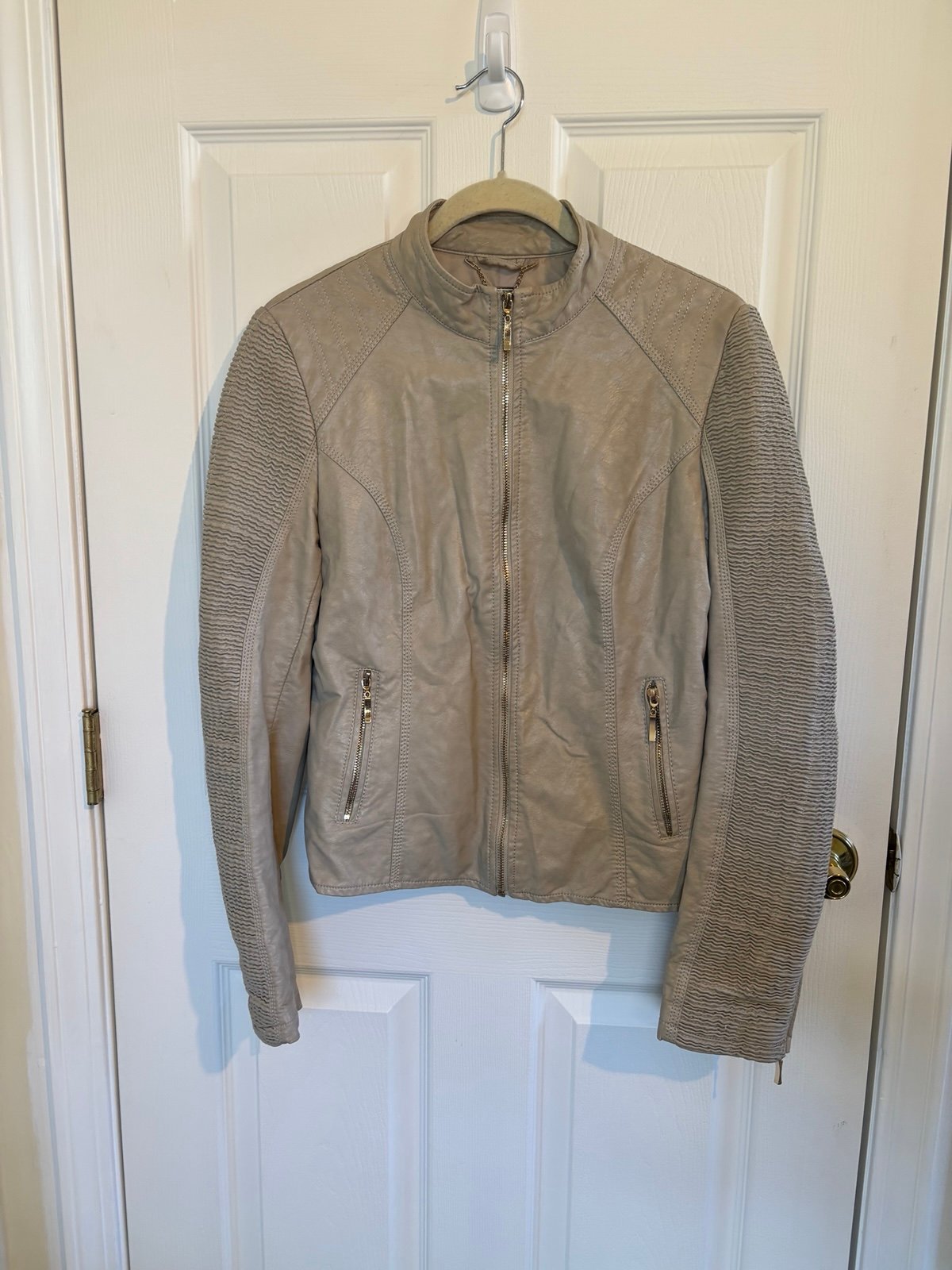 LA COALITION | Moto Jacket Faux Leather Medium Tan Cream Zippers