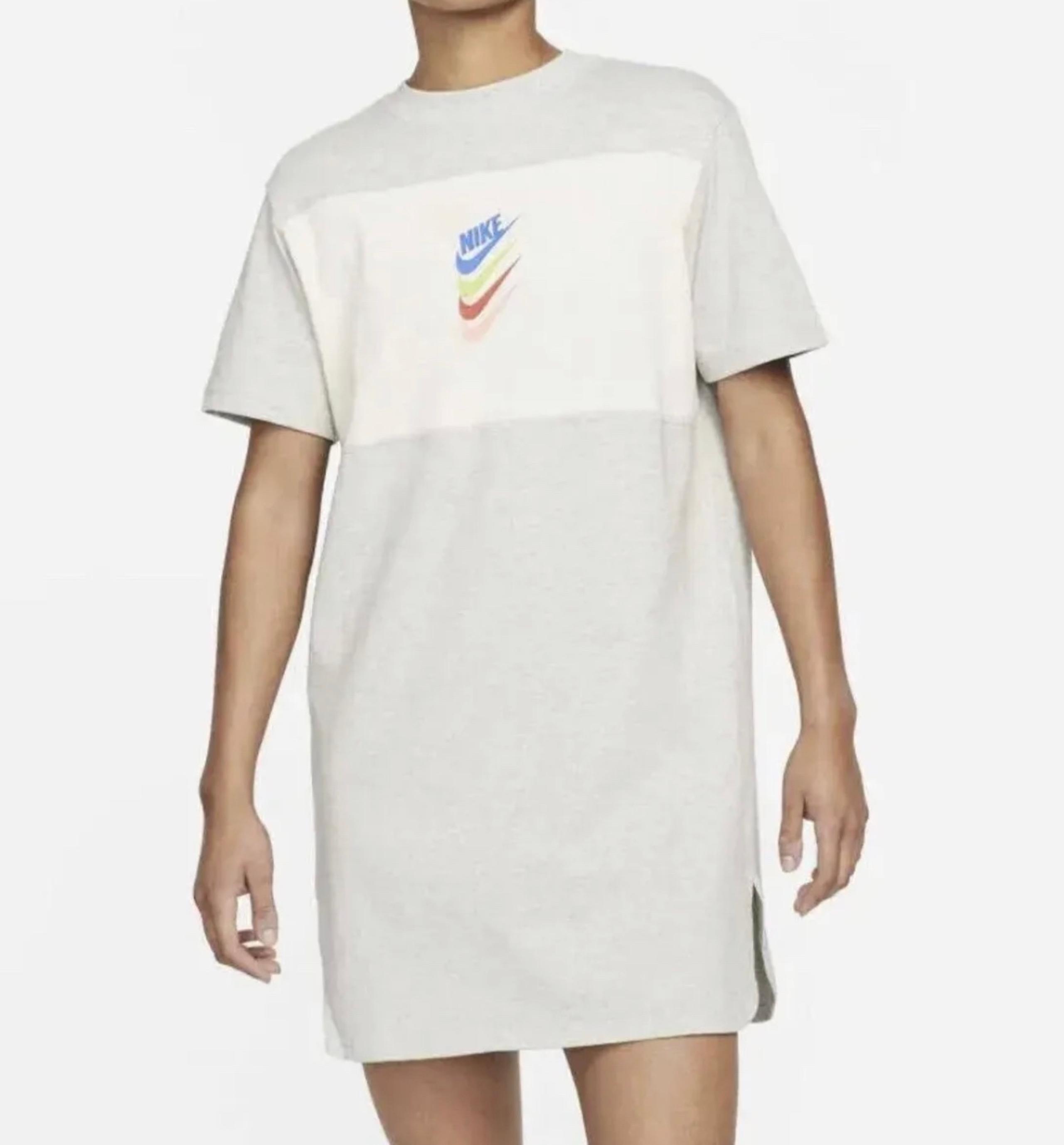Nike Women's DNA Stacked Swoosh Grey Heather/Ivory SS Dress (DM6762-050) Small