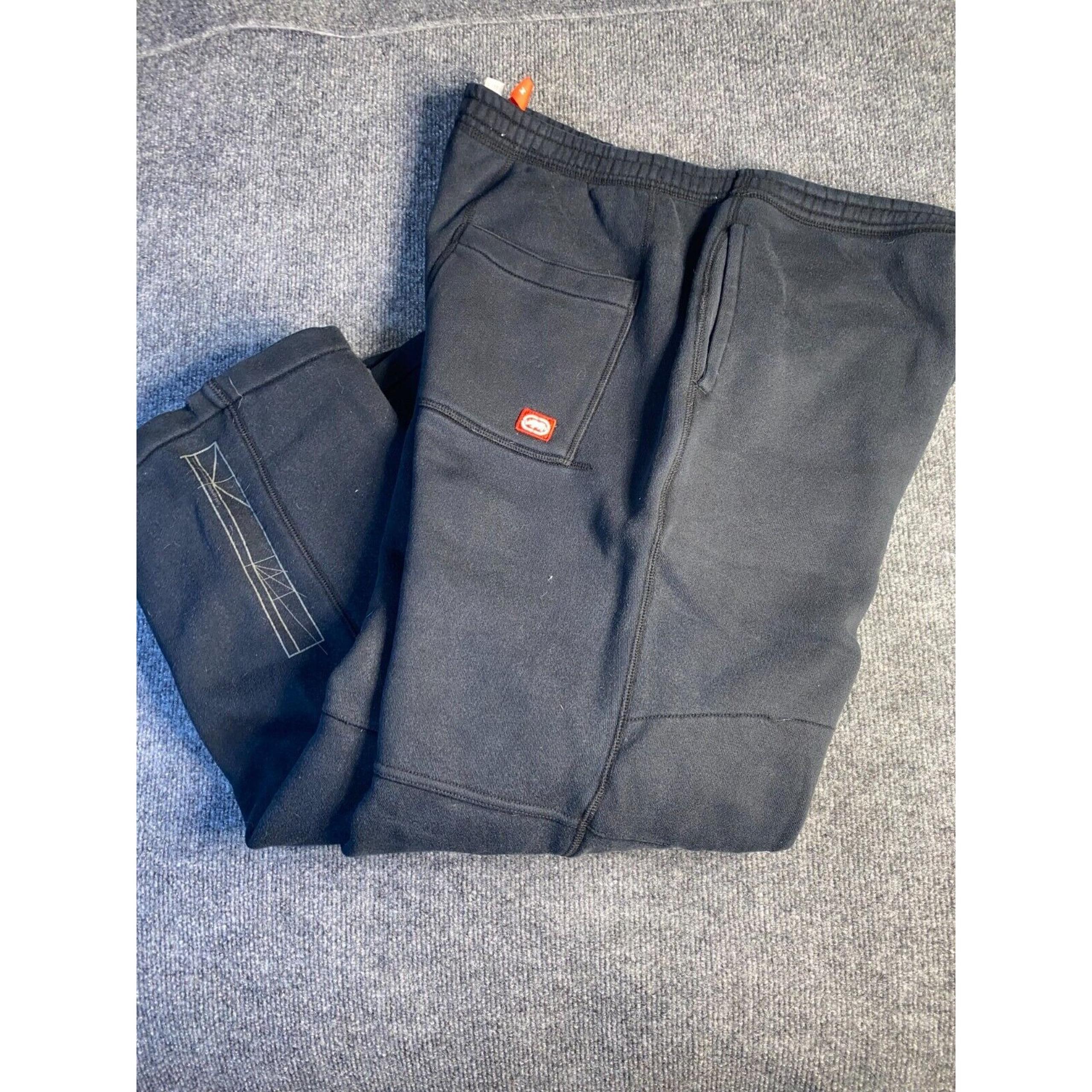 Ecko Unltd. Sweatpants Mens Medium Black Fleece Lined Elastic Waist Wide Leg
