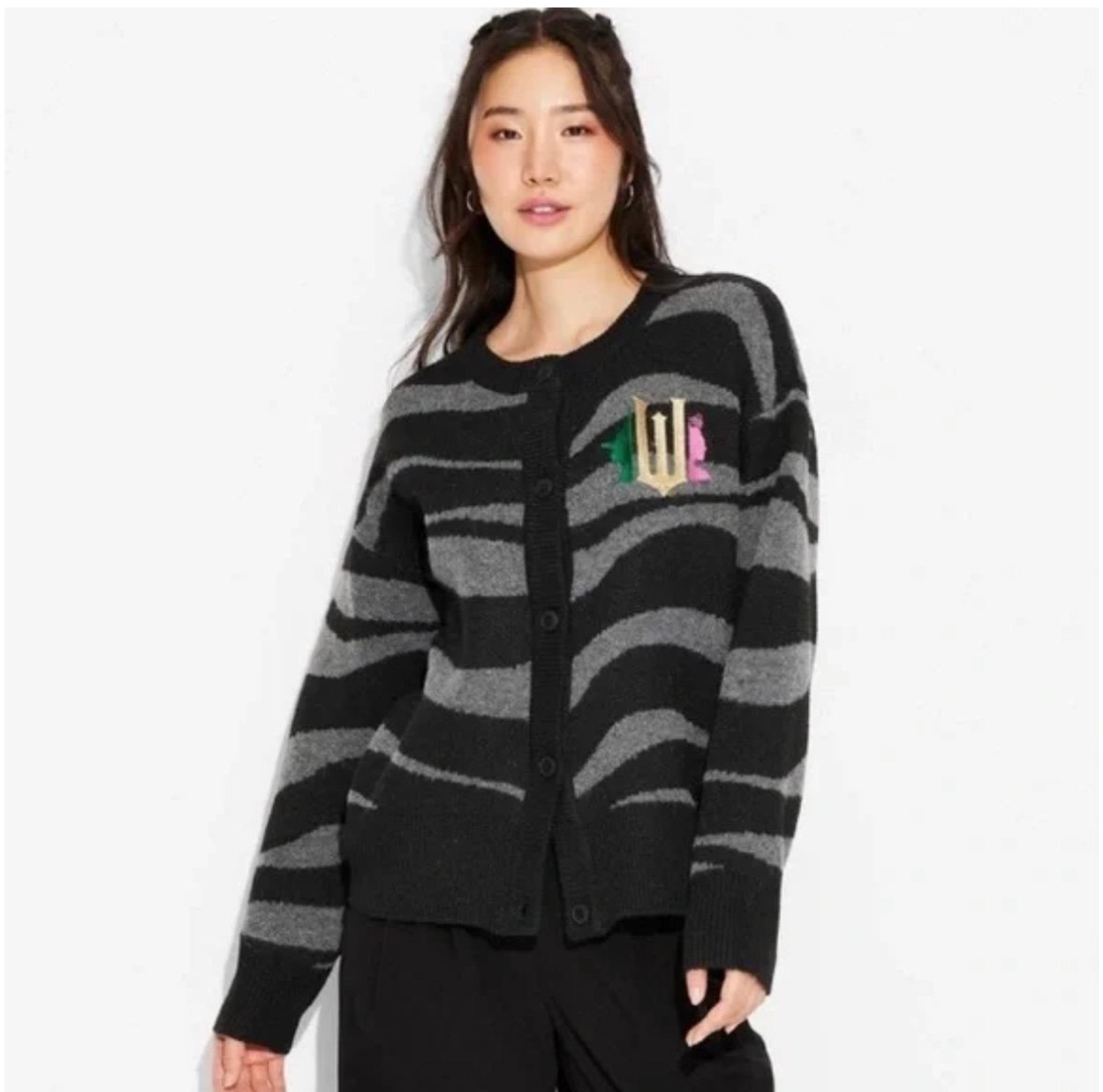 NWOT Wicked Graphic Black/Gray Zebra Stripe Button Cardigan, Paul Tazewell W XL