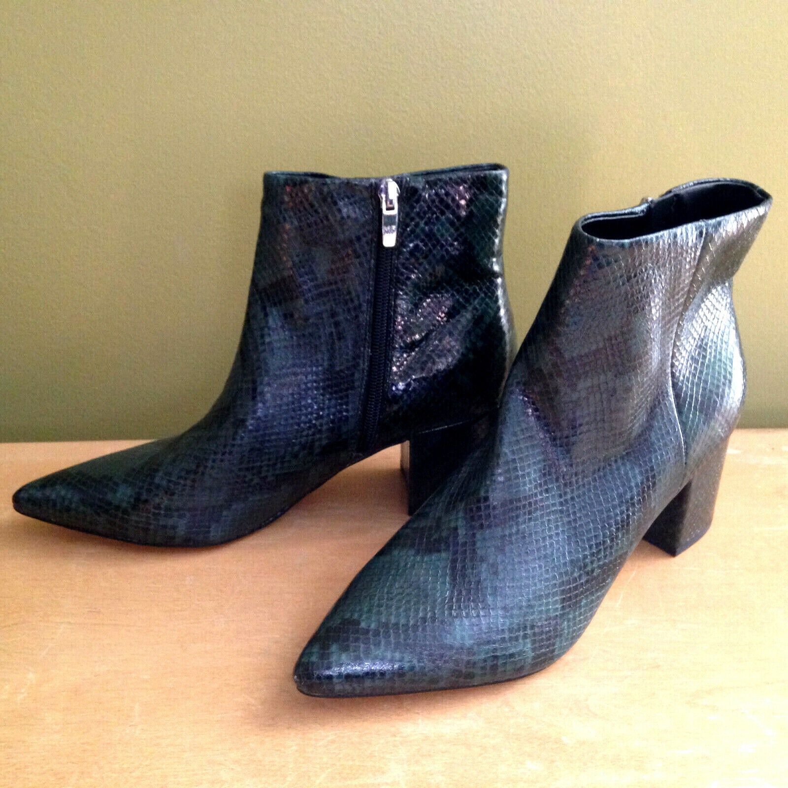 NEW Marc Fisher JELLY Green Black Python Snakeskin Ankle Boots Booties 9.5 M