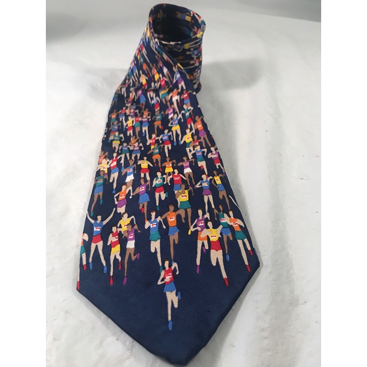 Marathon Runners by Alynn Neckwear Silk Navy Blue Necktie