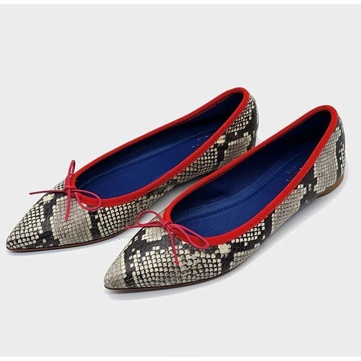 Nur Italy Snakeskin Print Leather Isabella Pointed Toe Flats Size 36