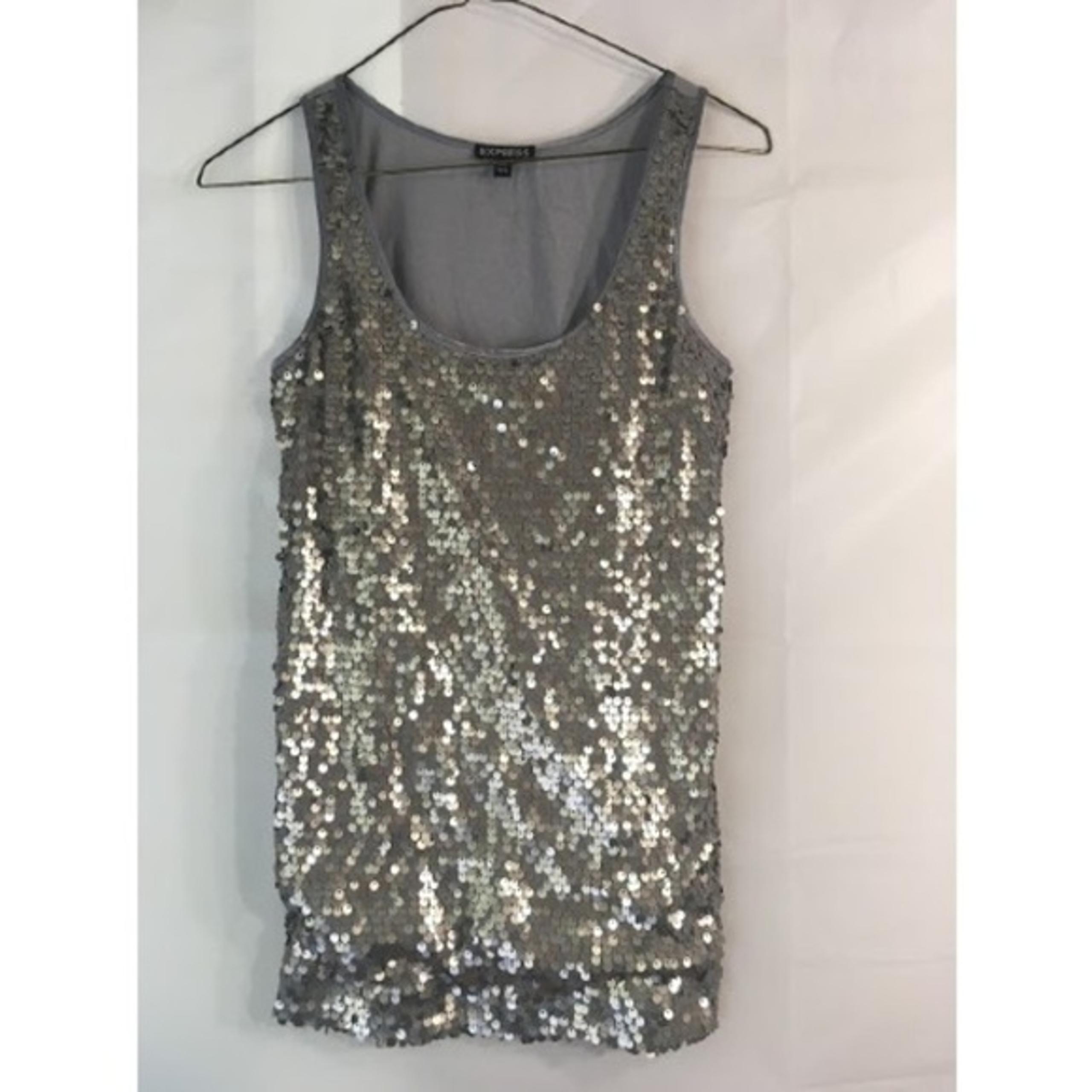 Express XSmall Gray Sequin Neck Tank Top