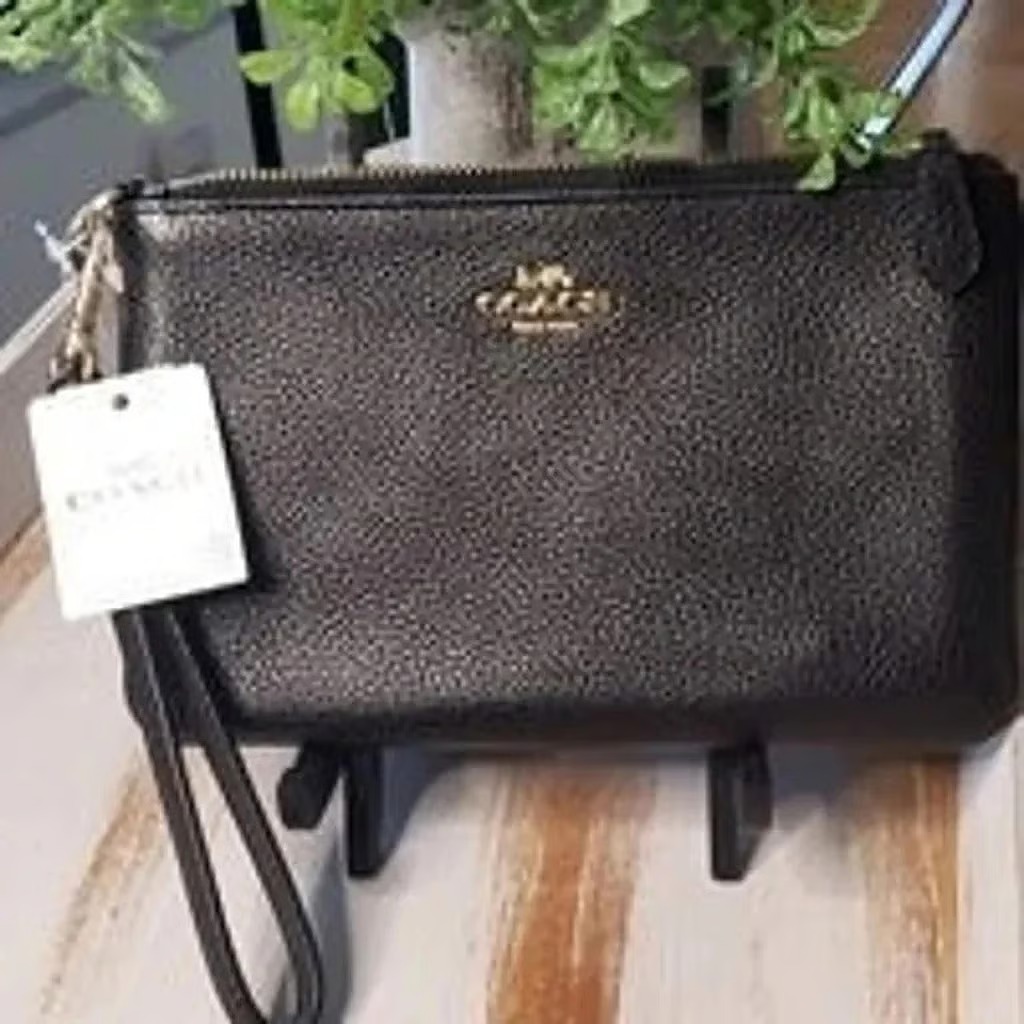 NWT Coach Black Leather Wristlet