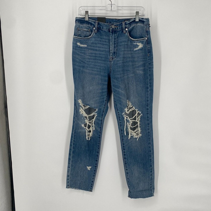 Blank NYC jeans womens 29 blue distressed tapered high rise rivington denim