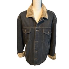 JYG Dark Denim Lined Jean Jacket Mid Length Faux Fur Fully Lined Vintage Size XL