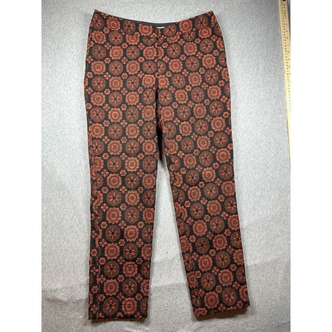 Boden Bistro Trouser Red Jacquard Embroidered Pants Size US 4 Long