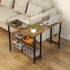 360° Rotatable Sofa Side Table L-shaped Laptop Desk Snack Table w/Shelf