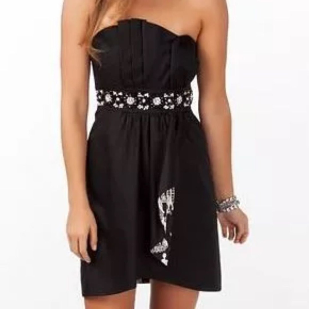 Lilly Pulitzer Crystal Embellished Black Late Night Toile Strapless Dress 2